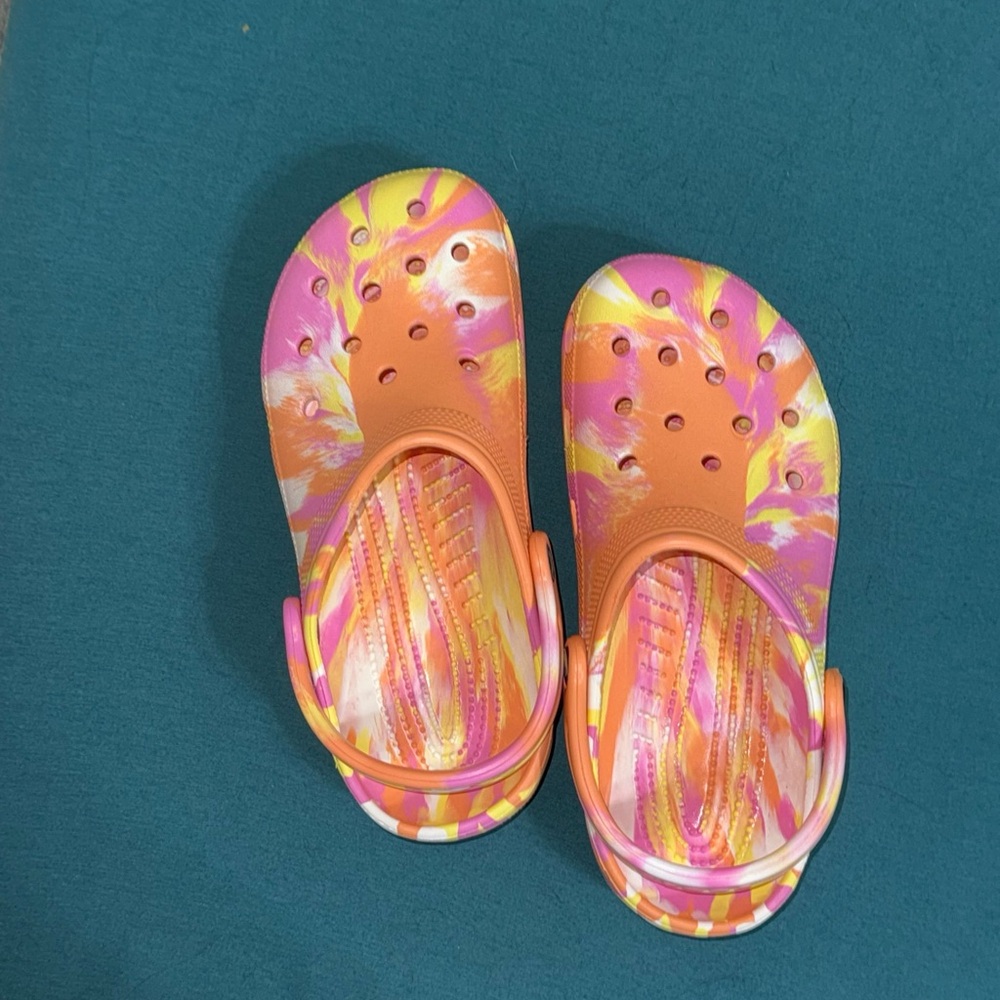 CROCS Orange and Pink Mules Vibrant Tie Dye Women’s Size 9